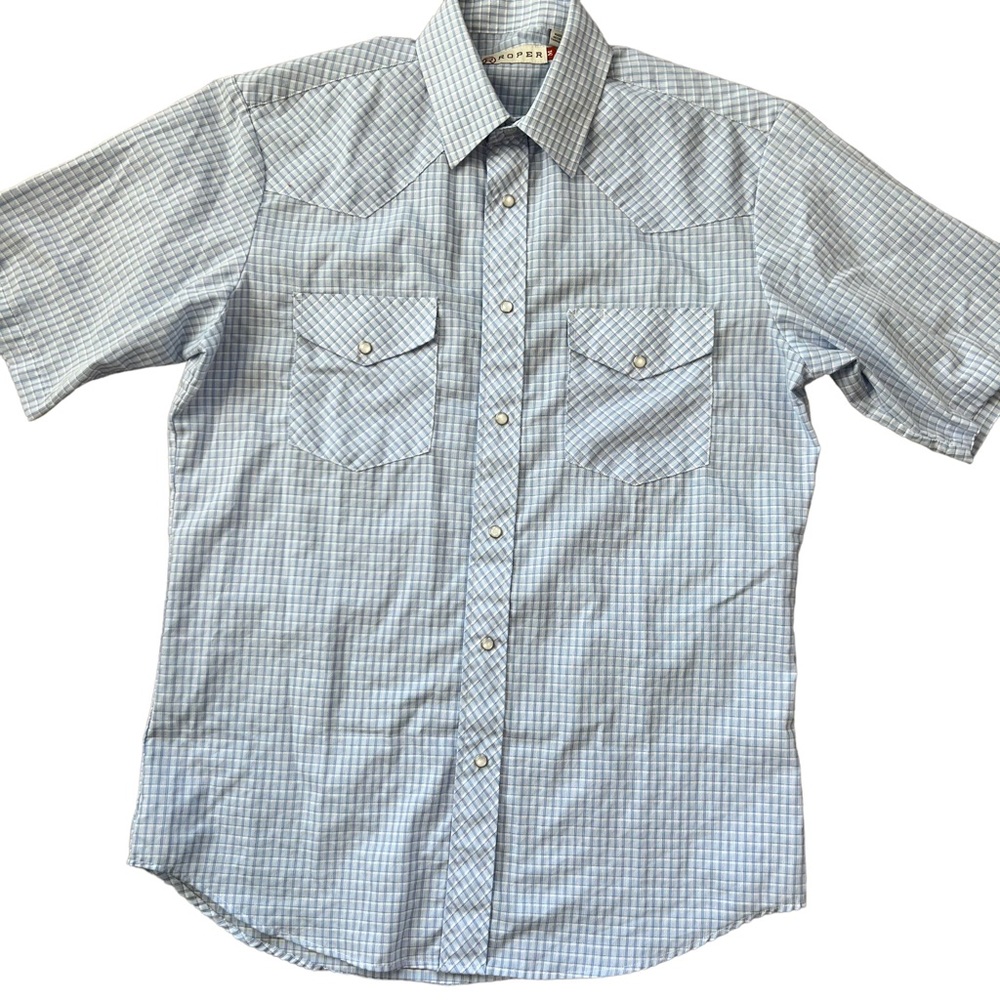Roper Western Mens M Short Sleeve Shirt Blue